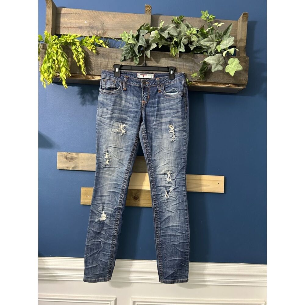 T Five Classic Distressed & Schrunchy Blue Skinny Jeans 9 Jr EUC